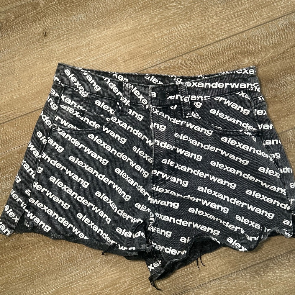 Alexander Wang Logo Print Black and White Jean Shorts